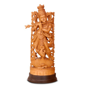 Karnataka Handcrafted Wooden Lord Krishna Idol (Flute Playing)